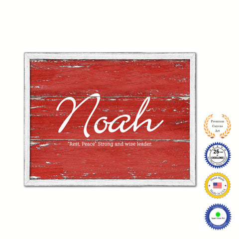 Noah Name Plate White Wash Wood Frame Canvas Print Boutique Cottage Decor Shabby Chic