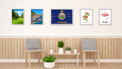 Kansas State Flag Shabby Chic Gifts Home Decor Wall Art Canvas Print, White Wash Wood Frame