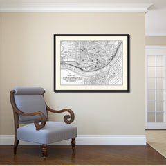 Cincinnati Vintage B&W Map Canvas Print, Picture Frame Home Decor Wall Art Gift Ideas