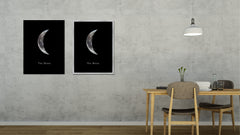 Crescent Moon Print on Canvas Planets of Solar System Black Custom Framed Art Home Decor Wall Office Decoration