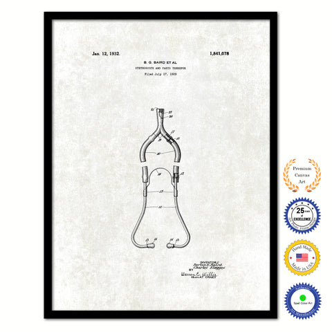 1932 Doctor Stethoscope Vintage Patent Artwork Black Framed Canvas Print Home Office Decor Great for Doctor Paramedic Surgeon Hospital Medical Student