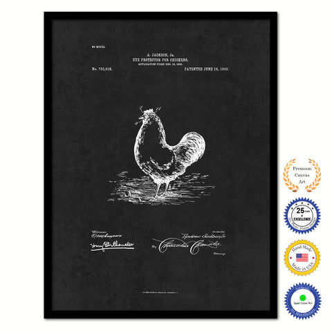 1903 Farming Eye Protector for Chickens Vintage Patent Artwork Black Framed Canvas Home Office Decor Great for Farmer Milk Lover Cattle Rancher