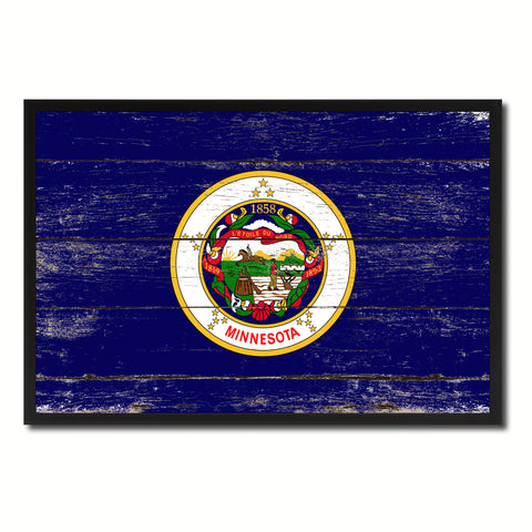 Minnesota State Flag Vintage Canvas Print with Black Picture Frame Home DecorWall Art Collectible Decoration Artwork Gifts
