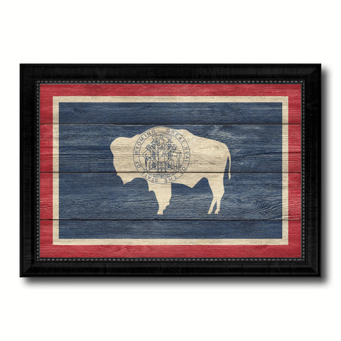 Wyoming State Flag Texture Canvas Print with Black Picture Frame Home Decor Man Cave Wall Art Collectible Decoration Artwork Gifts