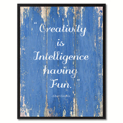 Creativity Is Intelligence Having Fun Albert Einstein Saying Motivation Quote Canvas Print, Black Picture Frame Home Decor Wall Art Gifts