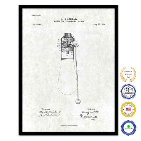 1896 Socket for Incandescent Lamps Old Patent Art Print on Canvas Custom Framed Vintage Home Decor Wall Decoration Great for Gifts