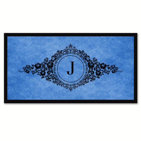 Alphabet Letter J Blue Canvas Print, Black Custom Frame