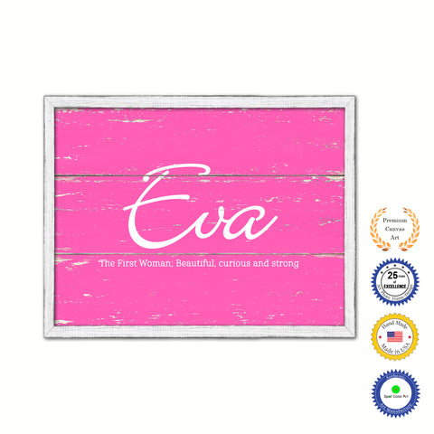 Eva Name Plate White Wash Wood Frame Canvas Print Boutique Cottage Decor Shabby Chic