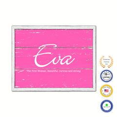Eva Name Plate White Wash Wood Frame Canvas Print Boutique Cottage Decor Shabby Chic