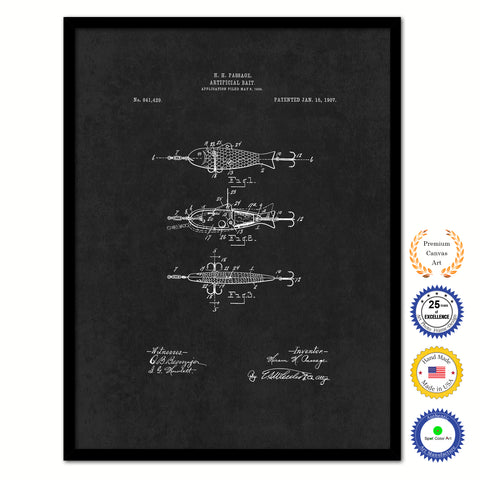 1907 Fishing Artificial Bait Vintage Patent Artwork Black Framed Canvas Home Office Decor Great for Fisherman Cabin Lake House