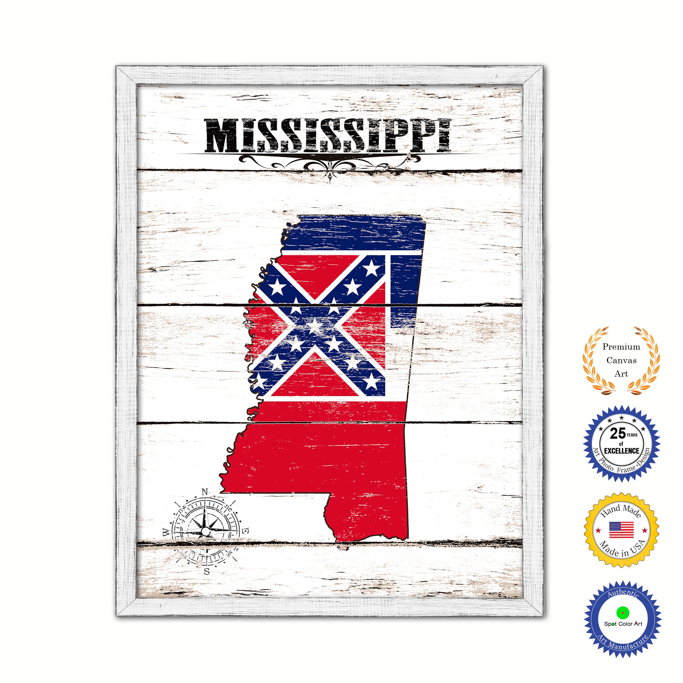 Mississippi Flag Gifts Home Decor Wall Art Canvas Print with Custom Picture Frame