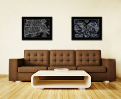 Massachusetts Connecticut Rhode Island Vintage Monochrome Map Canvas Print, Gifts Picture Frames Home Decor Wall Art