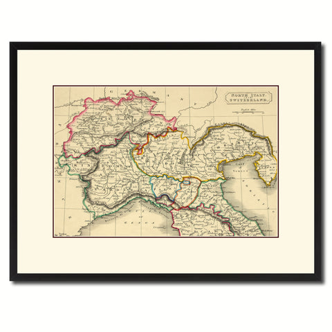 Northern Italy Vintage Antique Map Wall Art Home Decor Gift Ideas Canvas Print Custom Picture Frame