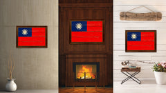 Taiwan Country Flag Vintage Canvas Print with Brown Picture Frame Home Decor Gifts Wall Art Decoration Artwork