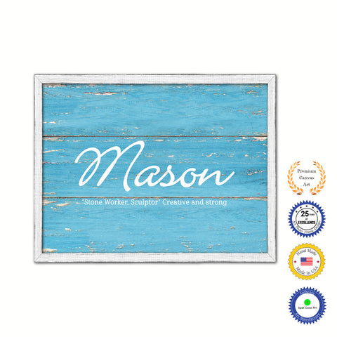Mason Name Plate White Wash Wood Frame Canvas Print Boutique Cottage Decor Shabby Chic