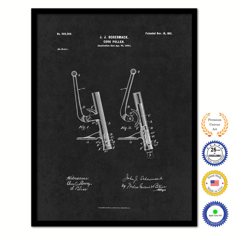 1901 Cork Puller Old Patent Art Print on Canvas Custom Framed Vintage Home Decor Wall Decoration Great for Gifts