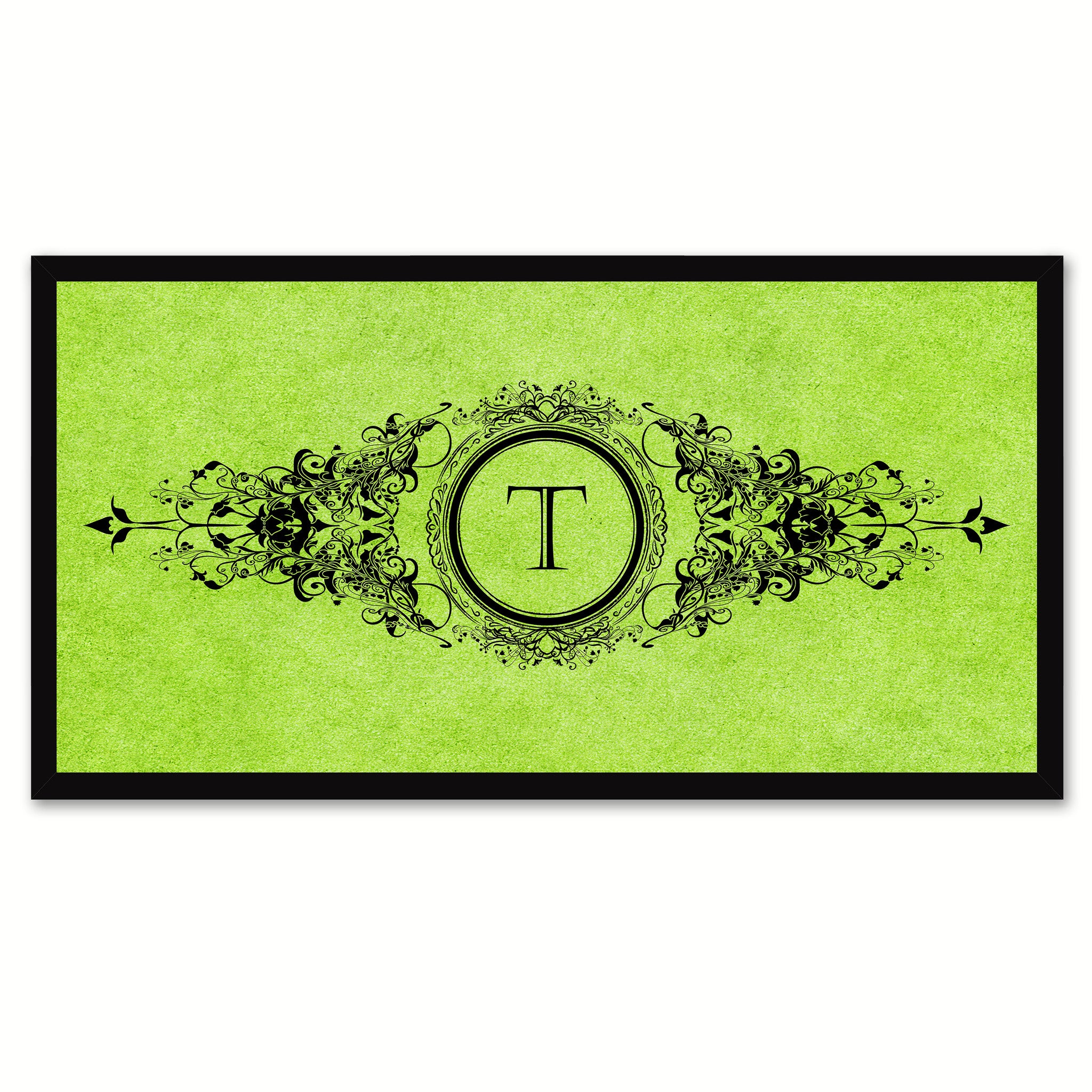 Alphabet Letter T Green Canvas Print, Black Custom Frame