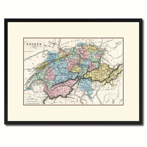 Switzerland Vintage Antique Map Wall Art Home Decor Gift Ideas Canvas Print Custom Picture Frame