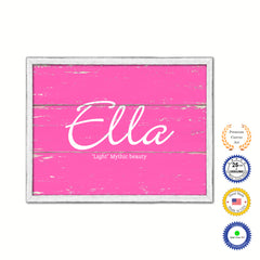 Ella Name Plate White Wash Wood Frame Canvas Print Boutique Cottage Decor Shabby Chic