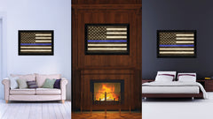 Thin Blue Line Honoring our Men and Women of Law Enforcement American Police USA Flag Texture Canvas Print with Black Picture Frame Gift Ideas Home Decor Wall Art