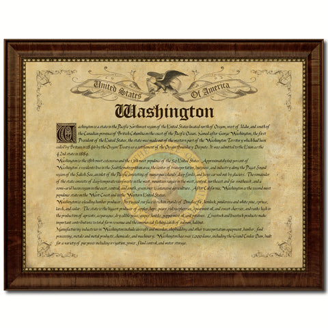 Washington State Vintage Flag Canvas Print with Brown Picture Frame Home Decor Man Cave Wall Art Collectible Decoration Artwork Gifts
