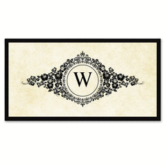 Alphabet Letter W White Canvas Print, Black Custom Frame