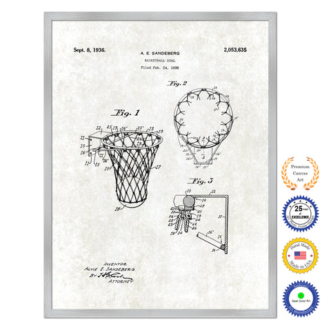 1936 Basketball Goal Old Patent Art Print on Canvas Custom Framed Vintage Home Decor Wall Decoration Great for Gifts