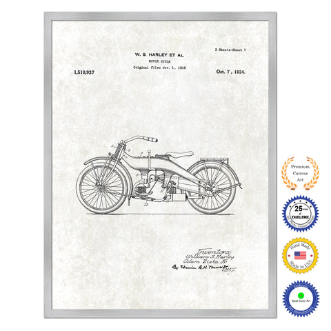 1924 Motor Cycle Old Patent Art Print on Canvas Custom Framed Vintage Home Decor Wall Decoration Great for Gifts