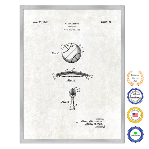 1942 Game Ball Old Patent Art Print on Canvas Custom Framed Vintage Home Decor Wall Decoration Great for Gifts