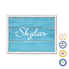 Skylar Name Plate White Wash Wood Frame Canvas Print Boutique Cottage Decor Shabby Chic
