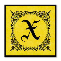 Alphabet X Yellow Canvas Print Black Frame Kids Bedroom Wall Décor Home Art
