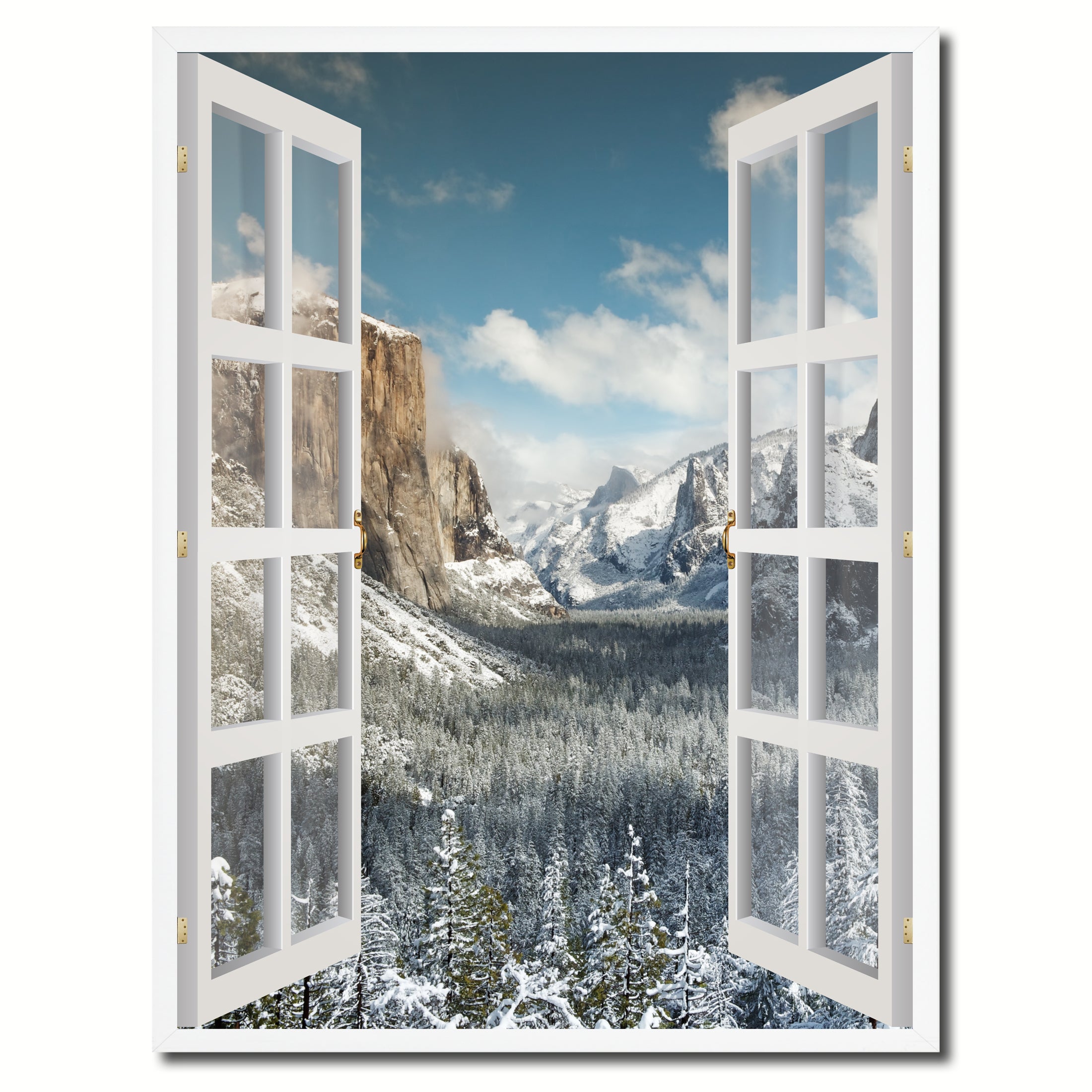 Bridal Veil Falls Yosemite National Park Winter Picture French Window Canvas Print with Frame Gifts Home Decor Wall Art Collection