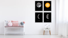 Crescent Moon Print on Canvas Planets of Solar System Silver Picture Framed Art Home Decor Wall Office Decoration