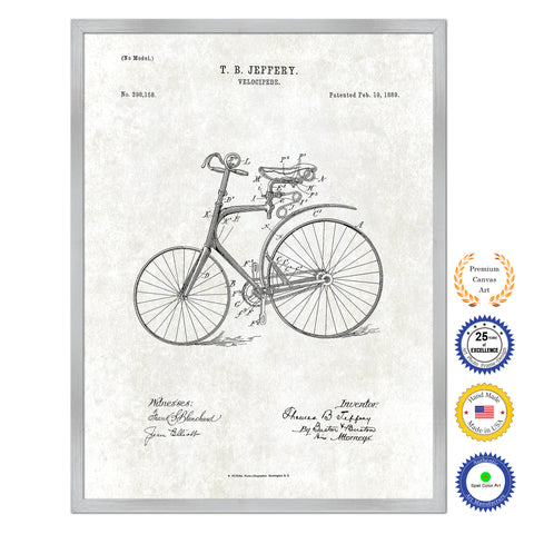1889 Velocipede Old Patent Art Print on Canvas Custom Framed Vintage Home Decor Wall Decoration Great for Gifts