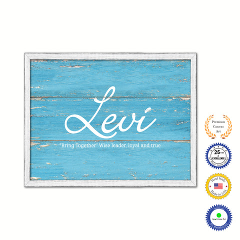 Levi Name Plate White Wash Wood Frame Canvas Print Boutique Cottage Decor Shabby Chic