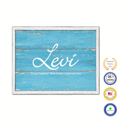 Levi Name Plate White Wash Wood Frame Canvas Print Boutique Cottage Decor Shabby Chic