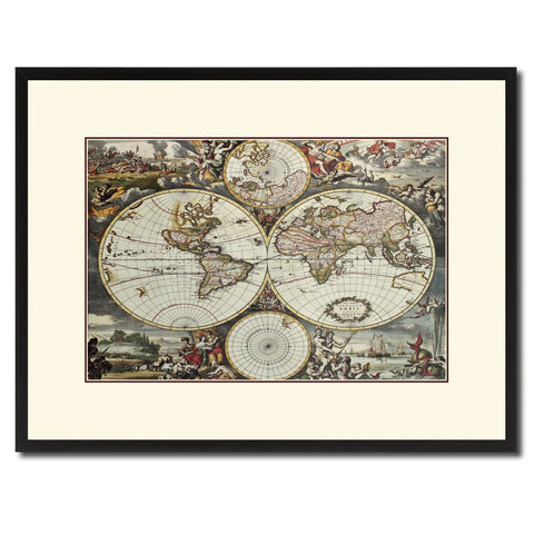 World Hemispheres Vintage Antique Map Wall Art Home Decor Gift Ideas Canvas Print Custom Picture Frame
