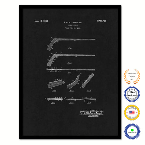 1935 Hockey Stick Old Patent Art Print on Canvas Custom Framed Vintage Home Decor Wall Decoration Great for Gifts