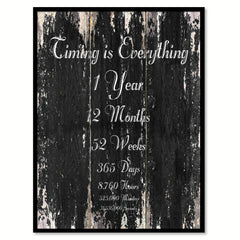 Timing is everything 1 Year 12 Months 52 Weeks 365 Days 8,760 Hours 525,000 Minutes 31,536,000 Seconds Quote Saying Canvas Print with Picture Frame Home Decor Wall Art