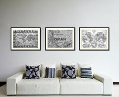 Chicago Illinois Vintage B&W Map Canvas Print, Picture Frame Home Decor Wall Art Gift Ideas
