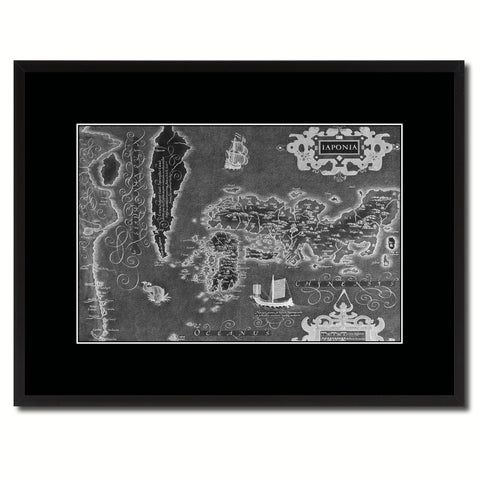 Japan Vintage Monochrome Map Canvas Print, Gifts Picture Frames Home Decor Wall Art
