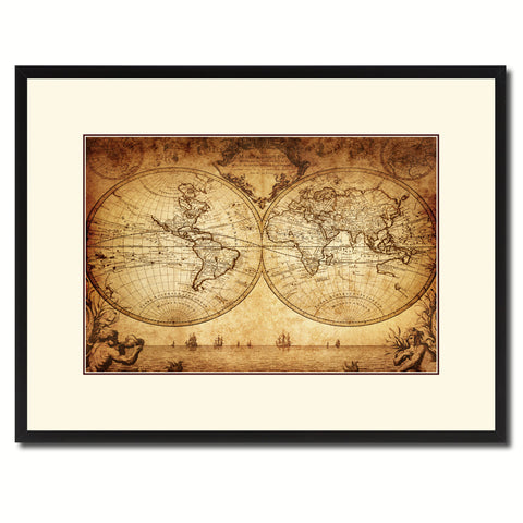 Vintage World Vintage Antique Map Wall Art Home Decor Gift Ideas Canvas Print Custom Picture Frame