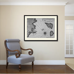 Sicily West Aegadian Islands Vintage B&W Map Canvas Print, Picture Frame Home Decor Wall Art Gift Ideas