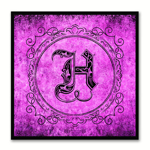 Alphabet H Purple Canvas Print Black Frame Kids Bedroom Wall Décor Home Art