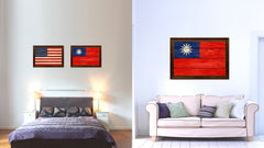 Taiwan Country Flag Texture Canvas Print with Brown Custom Picture Frame Home Decor Gift Ideas Wall Art Decoration