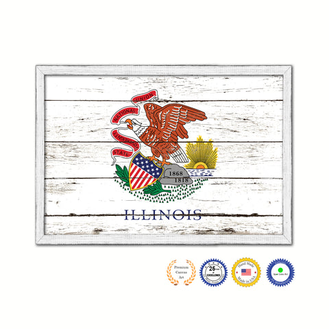 Illinois State Flag Texture Canvas Print with Black Picture Frame Home Decor Man Cave Wall Art Collectible Decoration Artwork Gifts