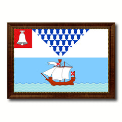 Belfast City Maine State Flag Canvas Print Brown Picture Frame