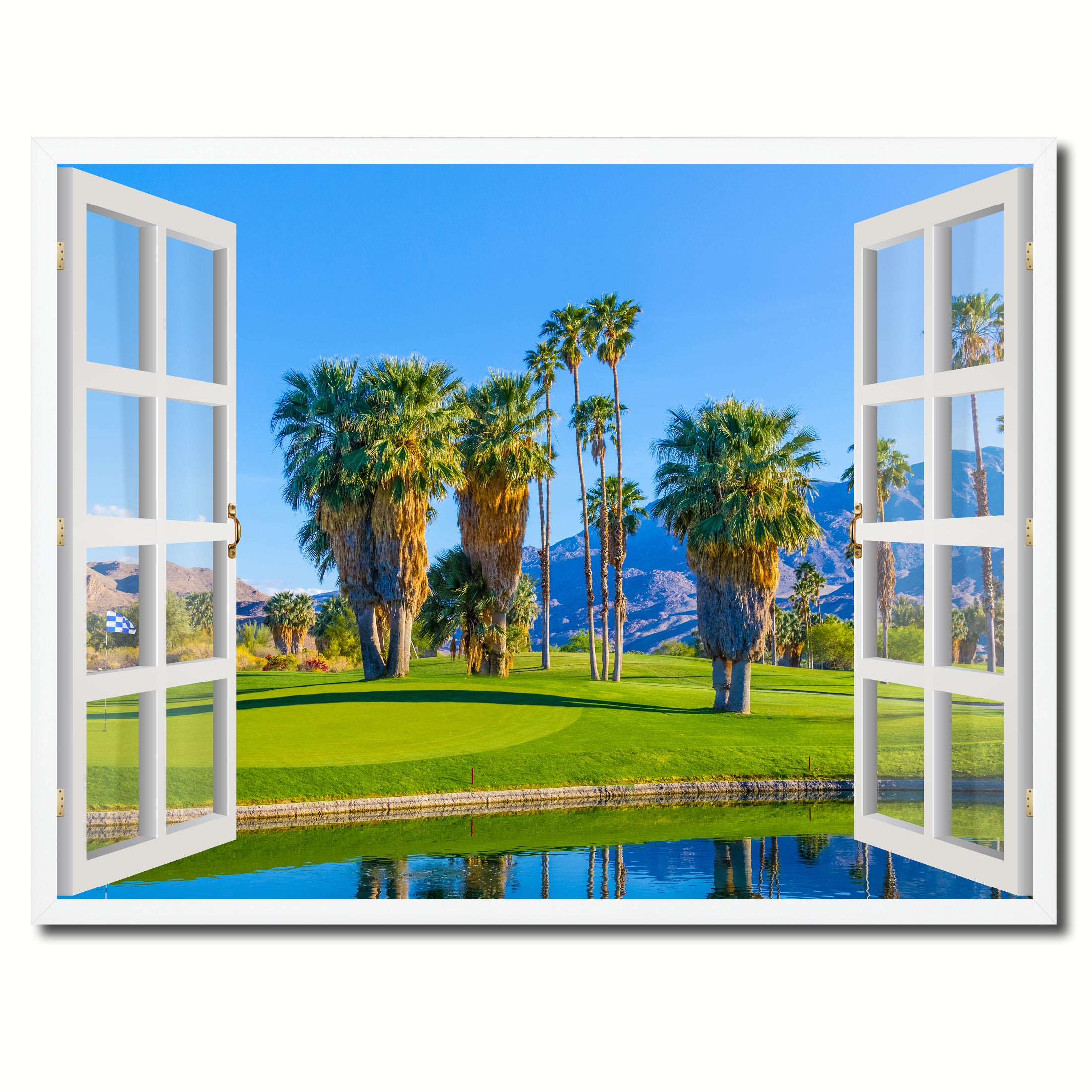 Palm Springs California Golf Course Picture French Window Framed Canvas Print Home Decor Wall Art Collection