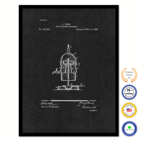 1896 Coffee Maker Machine Vintage Patent Artwork Black Framed Canvas Home Office Decor Great for Coffee Spice Lover Cafe Shop