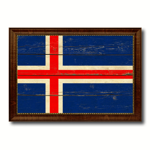 Iceland Country Flag Vintage Canvas Print with Brown Picture Frame Home Decor Gifts Wall Art Decoration Artwork
